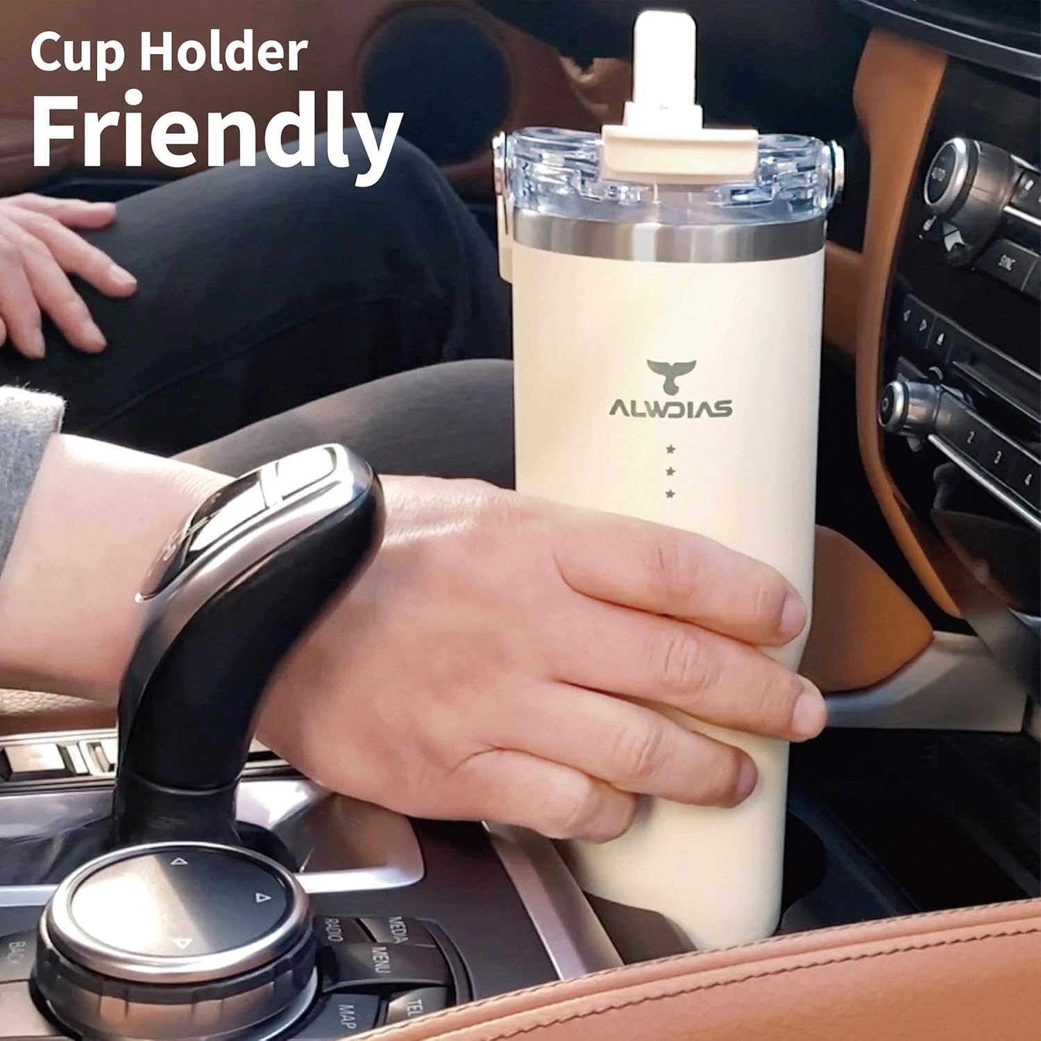 Samsta 32oz Reliable Leak-Proof Insulated Tumbler with Dual-Lid Design, Straw & Handle — Double Wall Stainless Steel Travel Mug for Hot & Cold Drinks | Black - Image 4