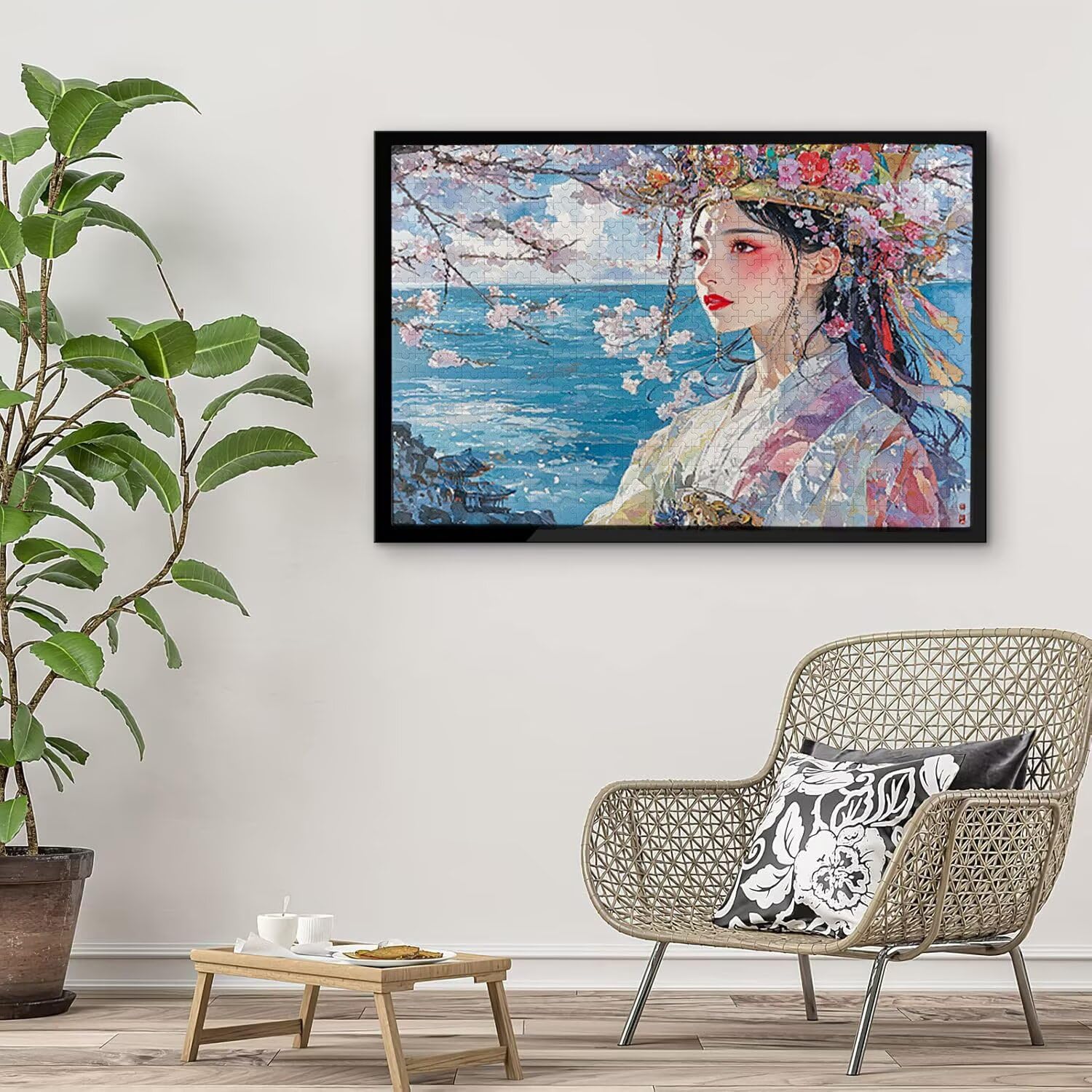 Puzzle de Madera para Adultos 1000 Piezas - Sakura Mujer, Obra de Arte de Juego de Rompecabezas para Adultos, Puzzle de Impresión de Alta Definición Multicolor, Pasatiempo Creativo Regalo d-904