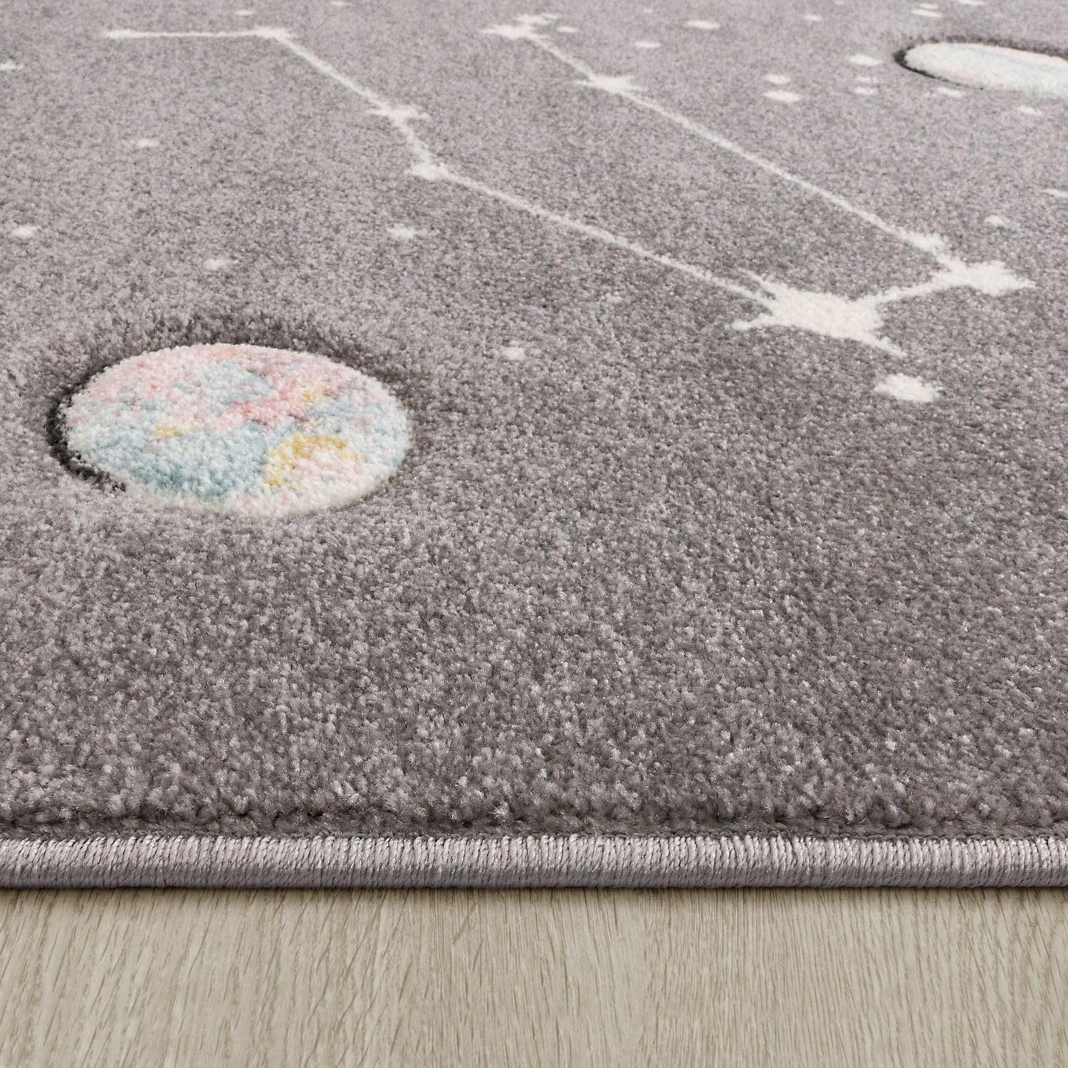 TT Home Kinder-Teppich, Spiel-Teppich Mit Planeten Und Sternen, Für Kinderzimmer In Grau, Größe:140x200 cm