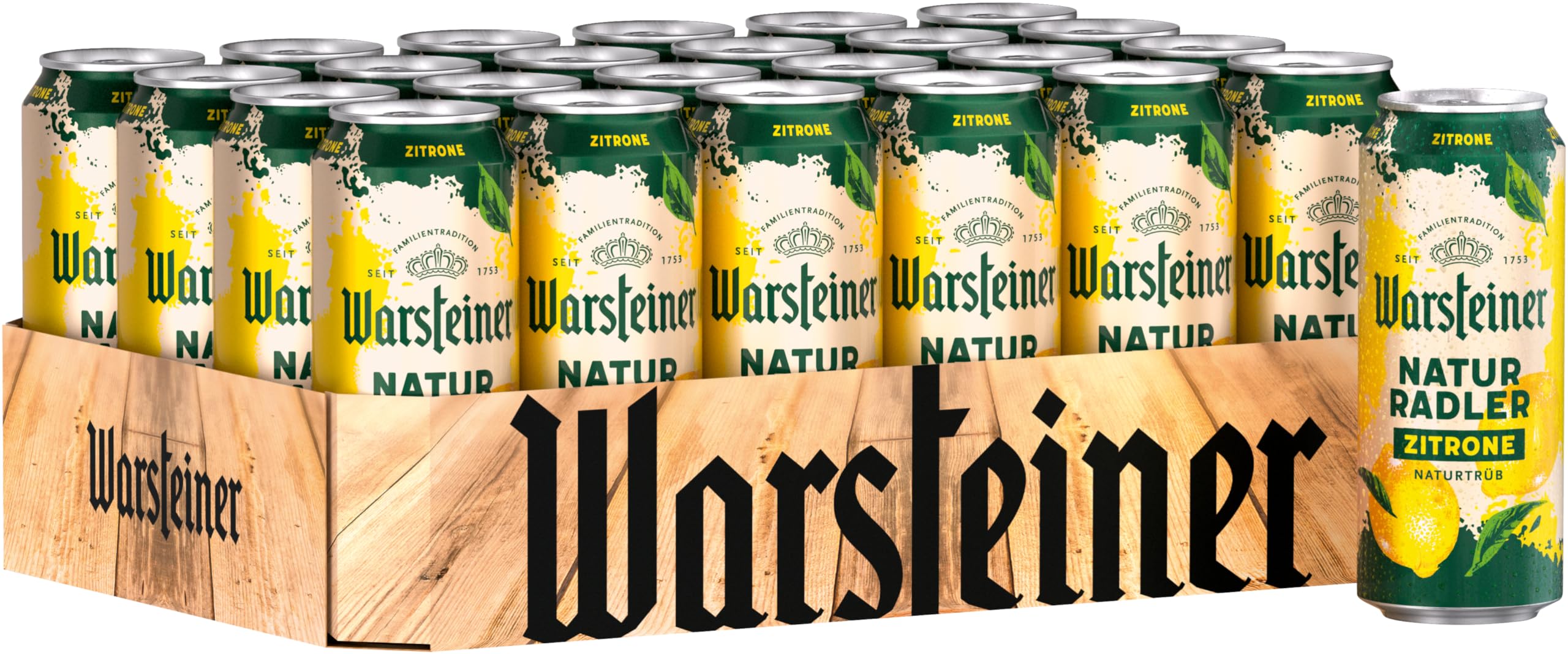 Warsteiner Naturradler Zitrone mit 2% Alkohol, naturtrübes Radler, Dosenbier EINWEG (24 x 0.5 L Dose)