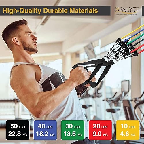 Miniatura 8 de Juego de 11 bandas de resistencia para gimnasio en casa, bandas de tubo de ejercicio resistentes con asas, anclaje de puerta y correas de tobillo,