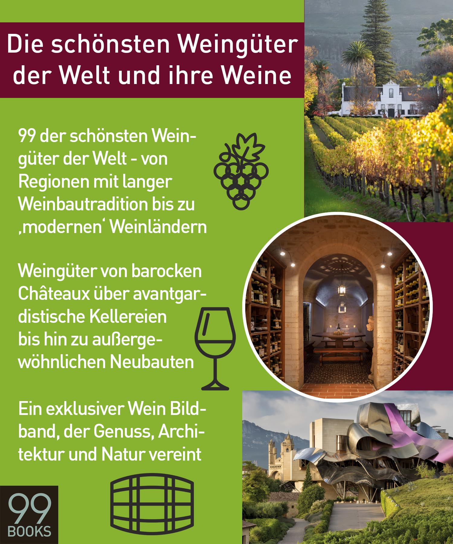 99 WUNDERBARE WEINGÜTER: Ein Bildband über die schönsten Weingüter der Welt und ihre Weine. Architektur, Landschaft und Weinkultur in einem exklusiven Weinbuch für Weinliebhaber.