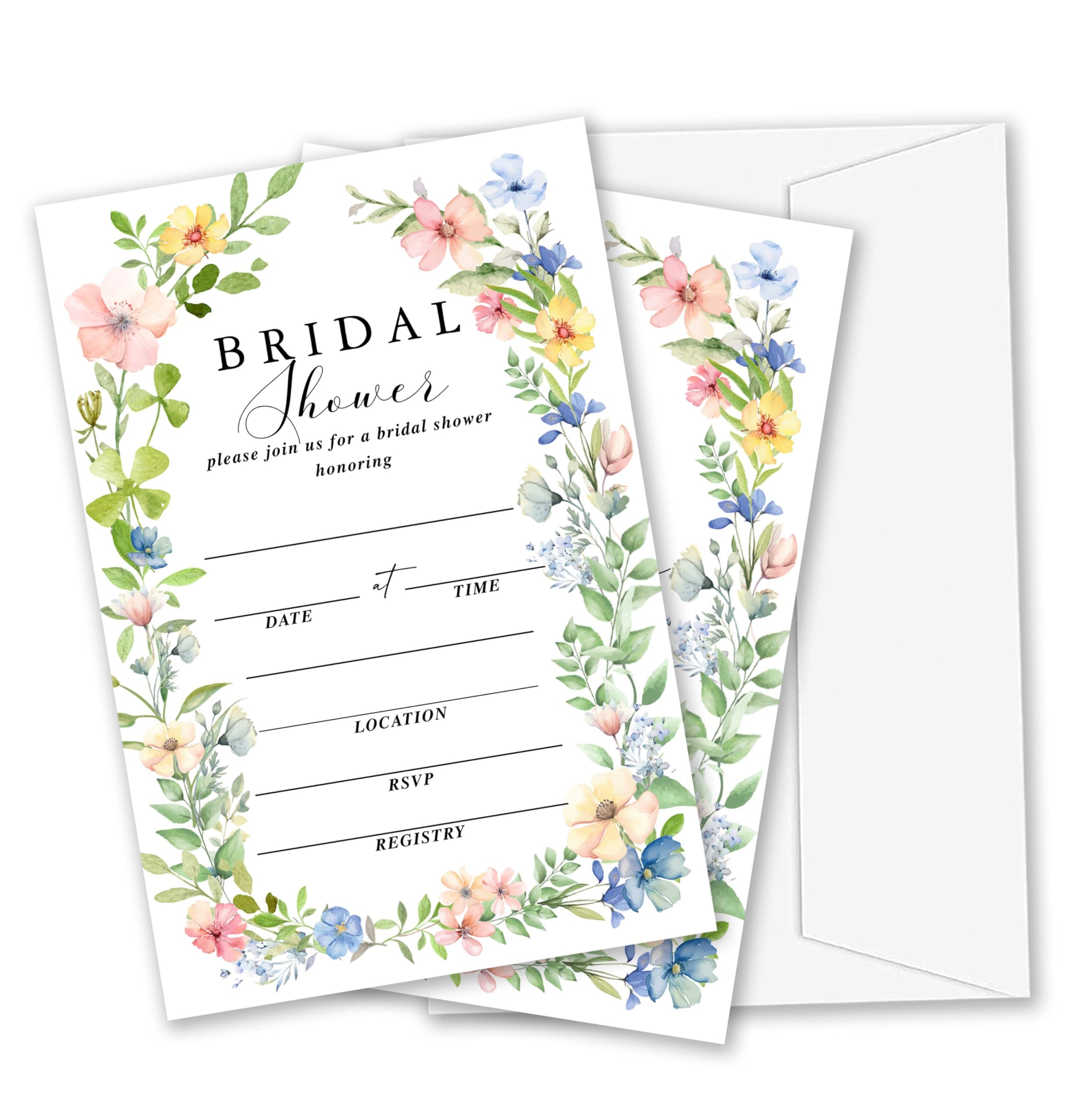 Hochzeitseinladungen für Brautpartys, 25 bunte Sets, Hochzeitseinladungskarten mit Umschlägen, florale Hochzeitseinladungen für Verlobung, Party, Dekorationen (B07)