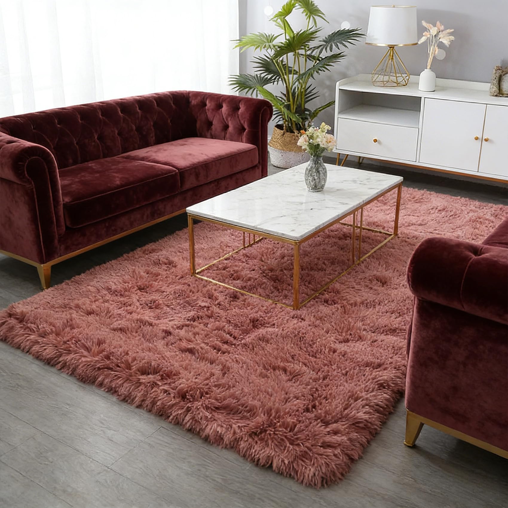 Alfombra Dormitorio 190 x 320 cm, Lavable Antideslizante, Resistente, Grandes Tamaños, Lavable en Lavadora, Alfombra Relax para Salón, para Dormitorio, Rosa Oscuro