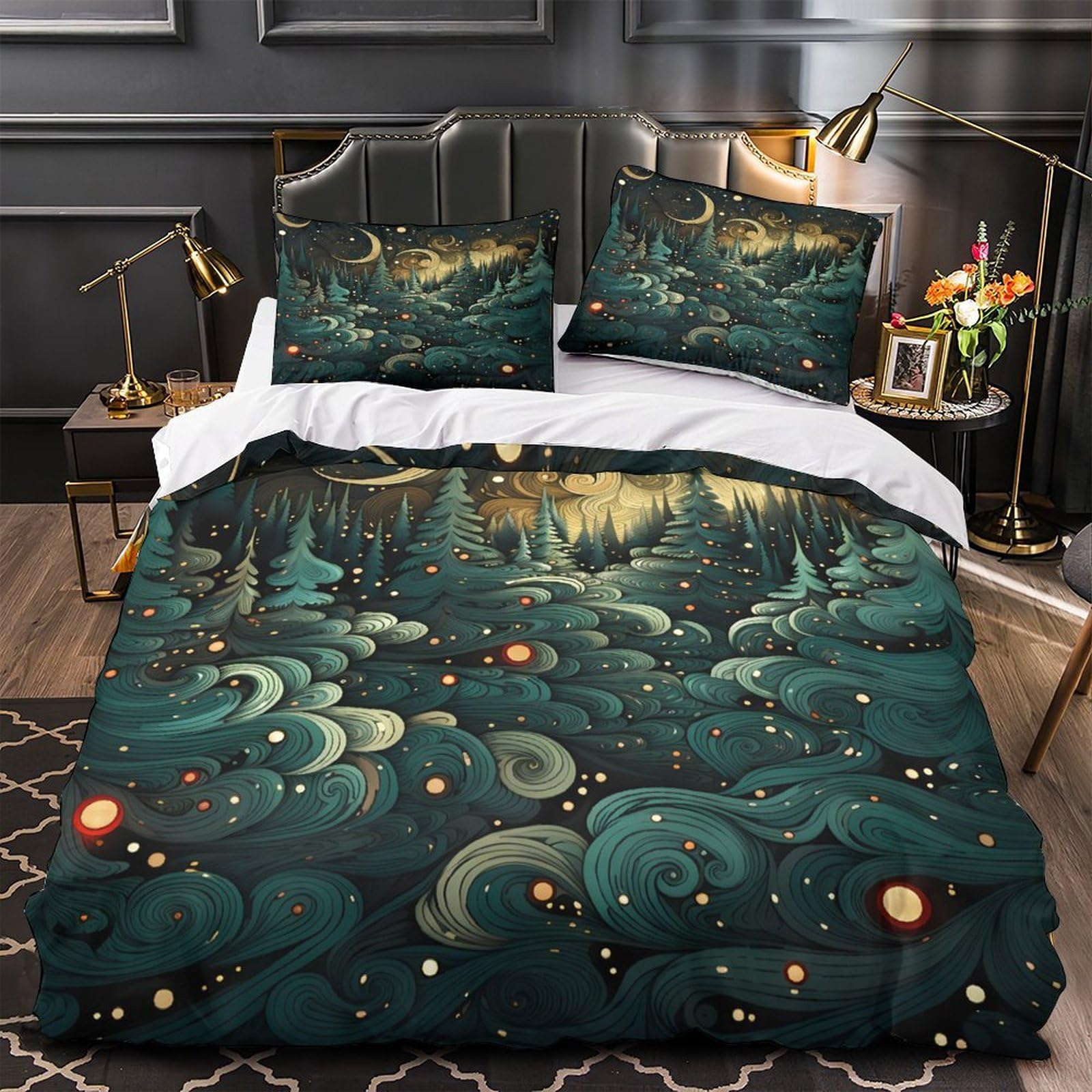 Housse de Couette Marine 220x240cm en Microfibre Hypoallergénique avec Parure