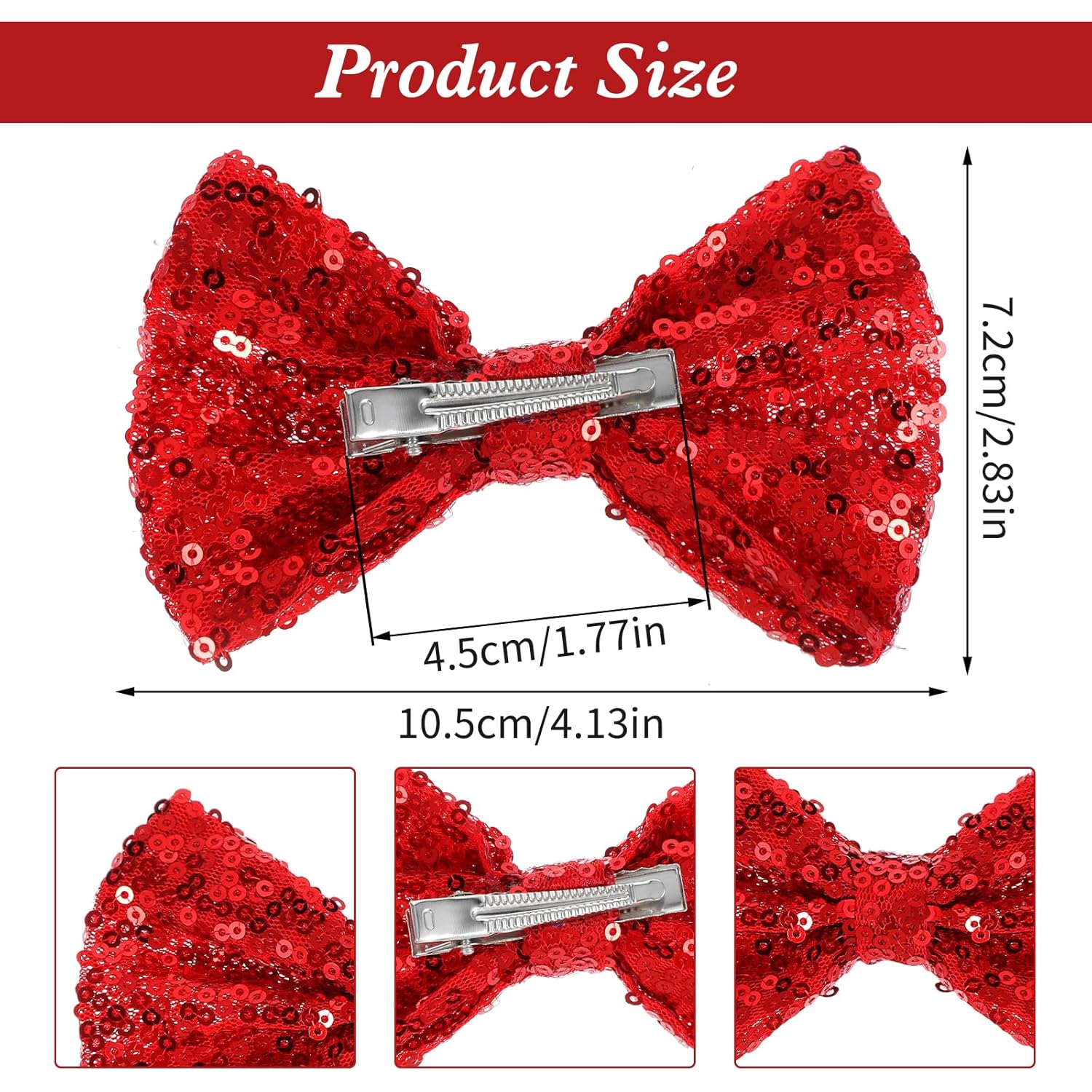 Ouligay 2 Pcs Sparkly Red Hair Bow,Sequin Christmas Bows for Girls,Christmas Hair Clips,Bows Barrettes for Toddler Girls,Red Hair Accessories for Daily Weding Thanksgiving Accessories - Image 3