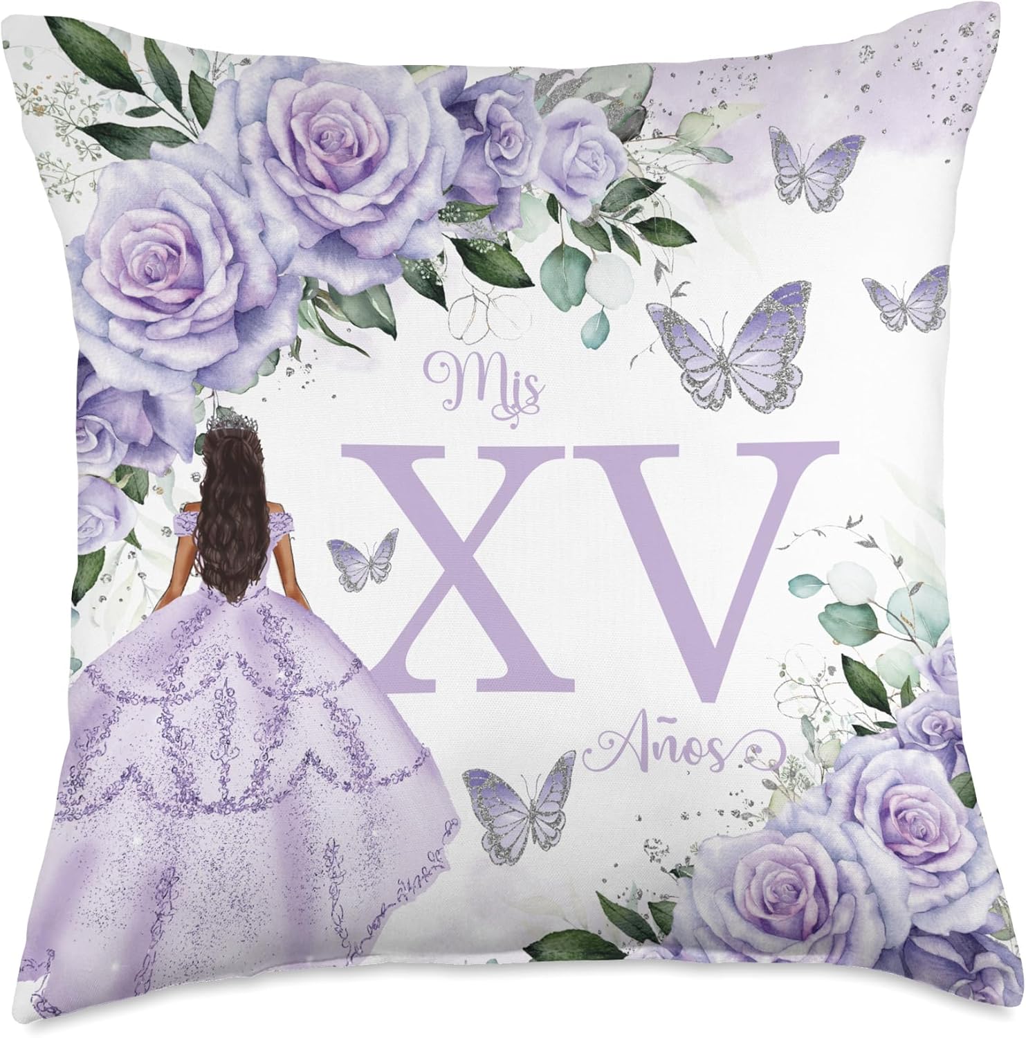 Purple Lilac Lavender Roses Floral Quinceañera Mis XV Años Throw Pillow