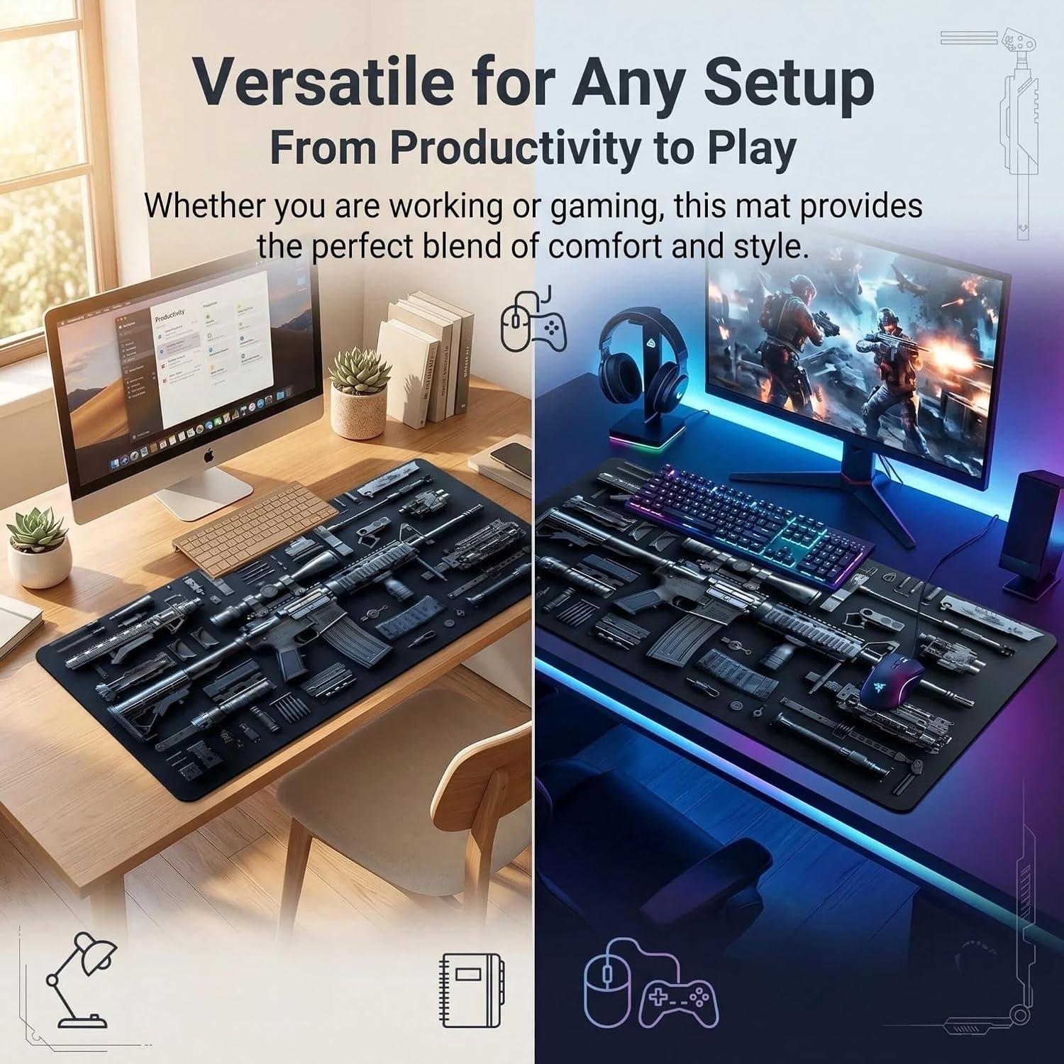 Tactical Themed Gaming Desk Mat, Extra Large Non-Slip Mouse Pad with Cleaning Cloth, Water Resistant Keyboard Mat for Laptop Desktop Home Office Gaming Setup (30cm*80cm) image 4