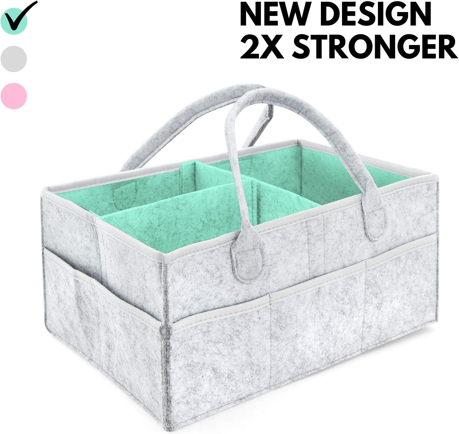 Baby Nappy Caddy Organiser Reinforced - Nursery Storage Bin | Baby Shower Gift Basket, Newborn Registry, Nursery Organiser Basket for Boy and Girl, Large Travel Car Organiser (Aqua)