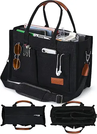 FIORETTO Canvas Tote Bag for Women with Zipper Closure & Compartments