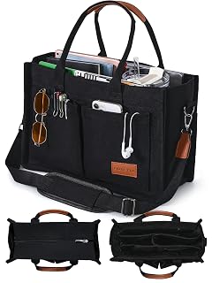 FIORETTO Canvas Tote Bag for Women with Zipper Closure Individual Compartments for Work College for Teacher Nurse