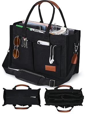 FIORETTO Canvas Tote Bag for Women with Zipper Closure Individual Compartments for Work College for Teacher Nurse