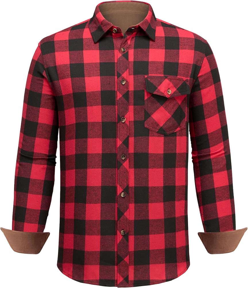 Amazon.com: DEMEANOR Mens Flannel Shirts Plaid Long Sleeve Button