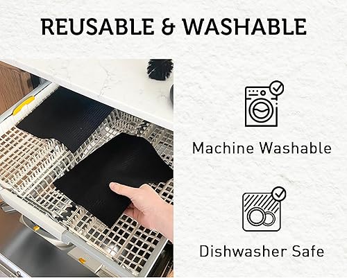 Miniatura 3 de Paños de cocina suecos, paquete de 10 unidades con gancho negro, reutilizables, lavables, paños de cocina de algodón de celulosa  Reemplazar toallas