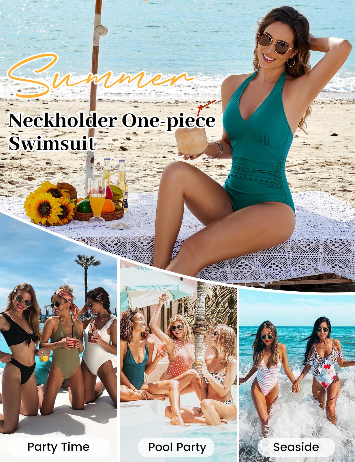 CMTOP Costume Intero Donna Contenitivo Scollo a V Costume da Bagno Push Up Imbottito Reggiseno Costumi Interi Curvy, Controllo della Pancia Vita Alta Costumi Mare Elegante Swimsuit