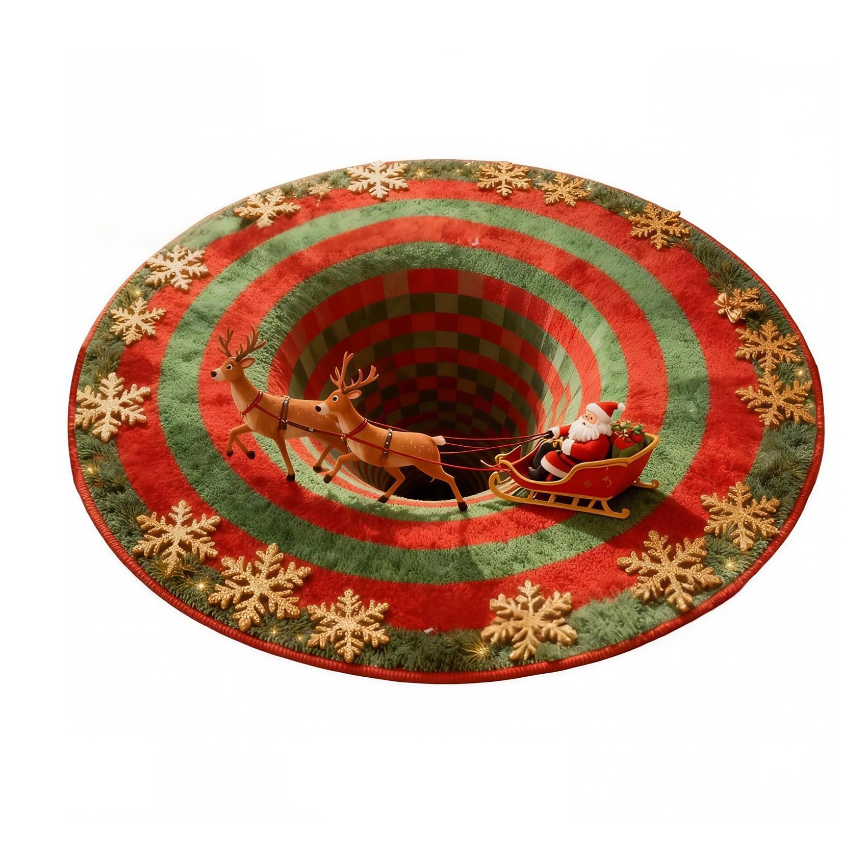 JUXDZISHW H,80 * 80,Christmas 3D Rug – Christmas Optical Illusion Rugs, Round Swirl Rug, Decorative Rugs with Depth Pattern, Funny Santa Claus Non-Slip Mats, for Holiday Entryway Living Room Bedroom — image 1