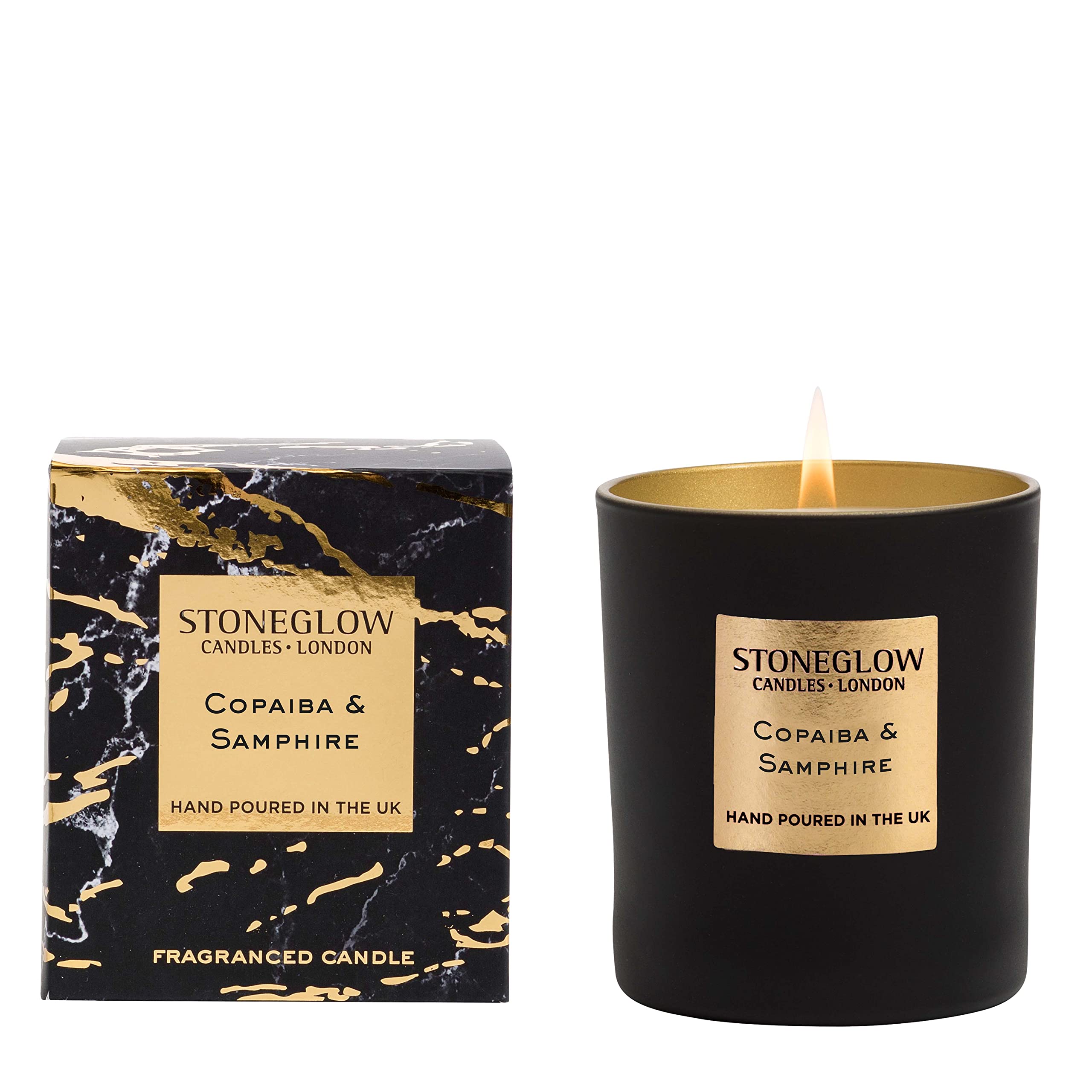 Stoneglow Luna Collection - Copaiba & Samphire 220 Grams Scented Candle of Ocean Notes, Peppermint, Eucalyptus, Copaiba & Juniper (Black & Gold)