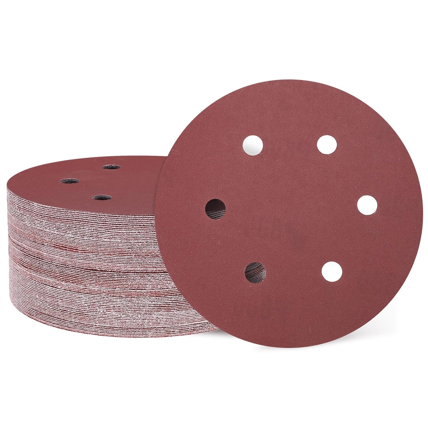 HARFINGTON 50 Pcs 6 Inch Sanding Discs, 800 Grit Hook and Loop Sandpaper, 6-Hole Aluminum Oxide Orbital Sander Sandpaper for Woodworking Automotive Metal Polishing, Red