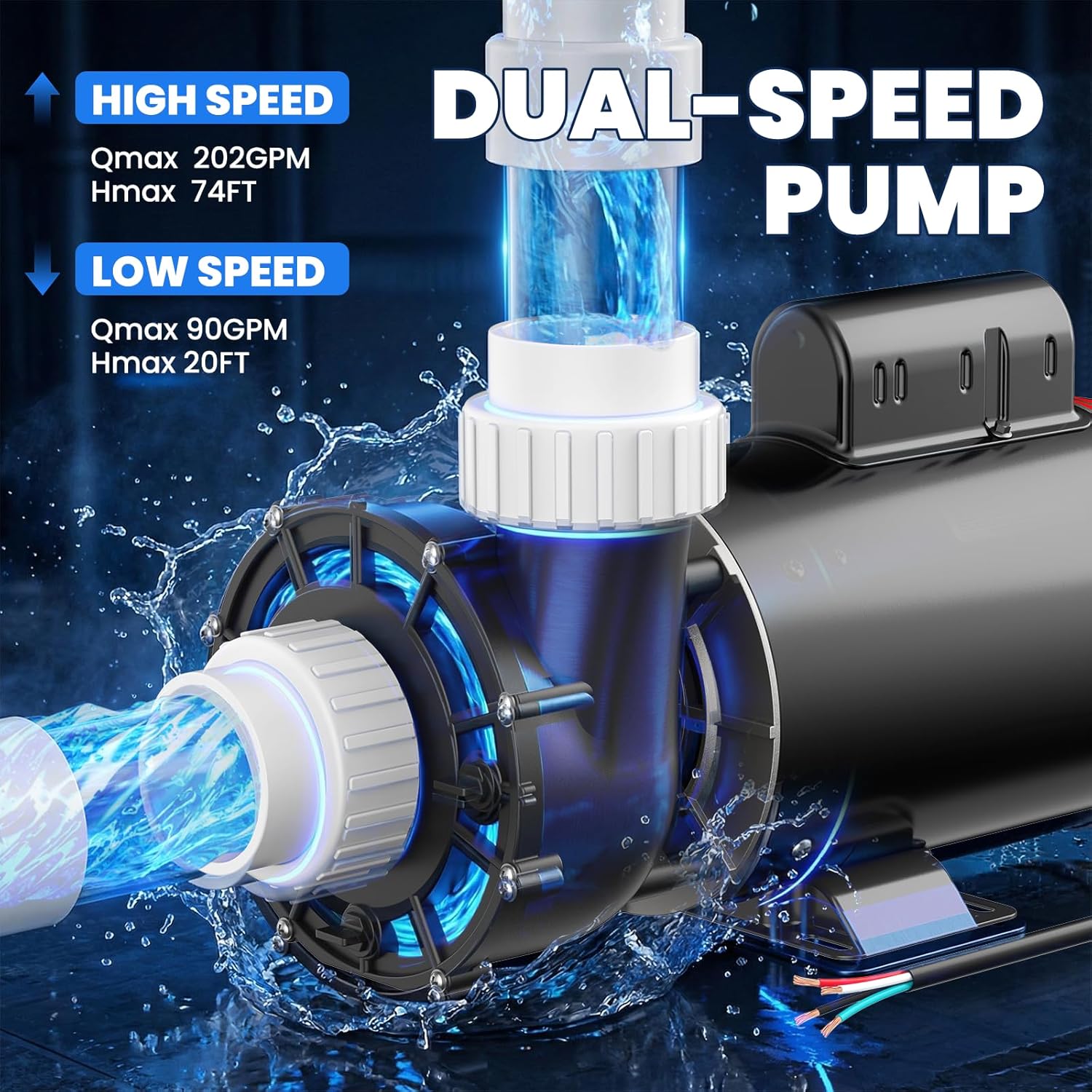 mxmoonant spa pump, 4hp 220-240v hot tub pump 2 speed spa bathtub pumps motor 2" plumbing 56 frame motor