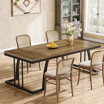 Tribesigns Dining Table for 4-6 People, 160 cm Rectangular Dining Table, Rustic Kitchen Table with Thick Tabletop & Sturdy Metal Frame for Dining Room Brown