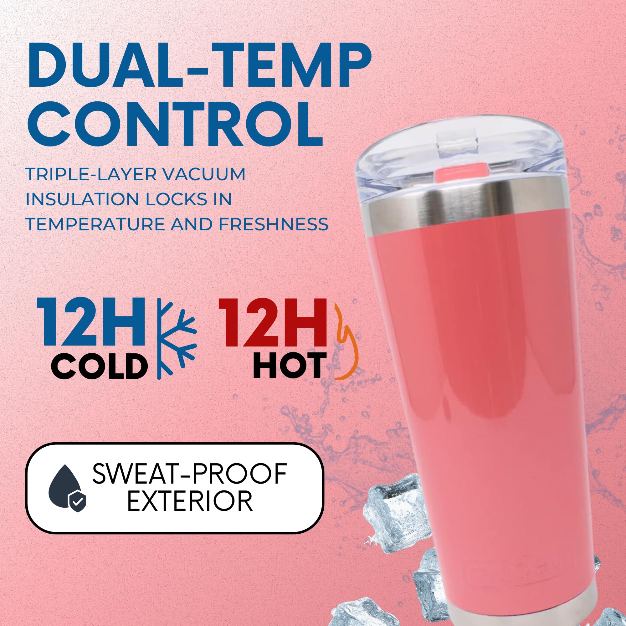 MyBevi Klasyczny kubek ze stali nierdzewnej premium z 12-godzinną regulacją temperatury, pokrywką z tritanu i konstrukcją bez BPA, Coral Classic, 740 ml