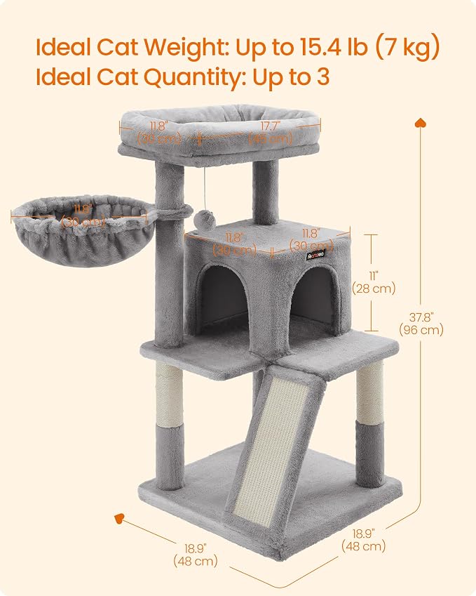 Árbol para gato múltiple niveles 37.8 pulgadas gris claro miniatura 5