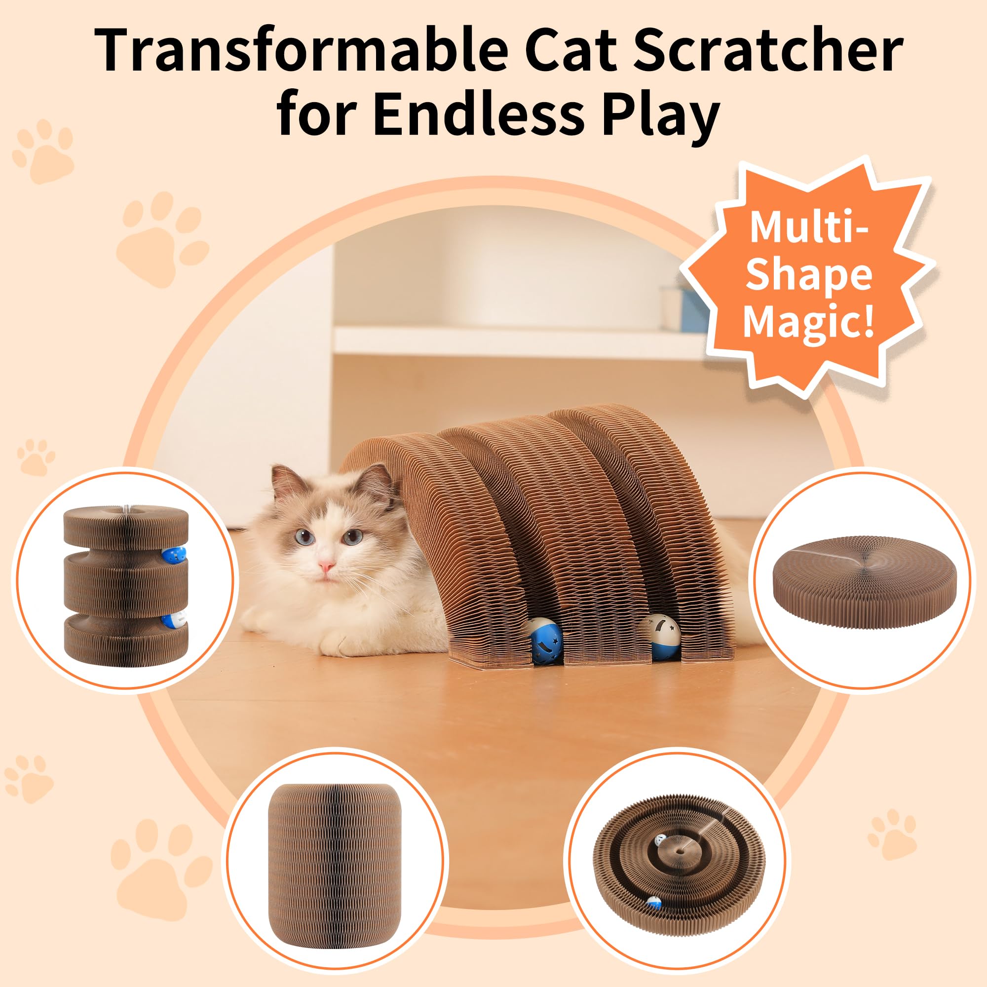 Magic Bridge Jouet pour chat – Grand tunnel pliable pour chat Kurlz, aimants durables améliorés, respectueux de l'environnement, pont interactif pour chat, jingle balles, exercice