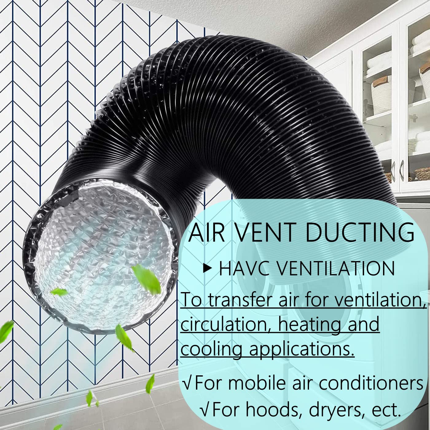 Tuyau de Ventilation Flexible Longueur 6m - 100mm Tuyau d'Evacuation pour Ventilateur d'extraction, Salle de Bain, Hydroponie (100mm*6m)