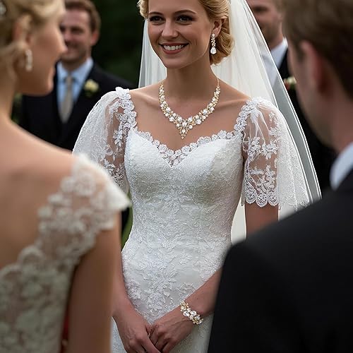 Miniatura 4 de BriLove - Juego de joyas de boda con cristales austriacos, collar, aretes y pulsera para mujer