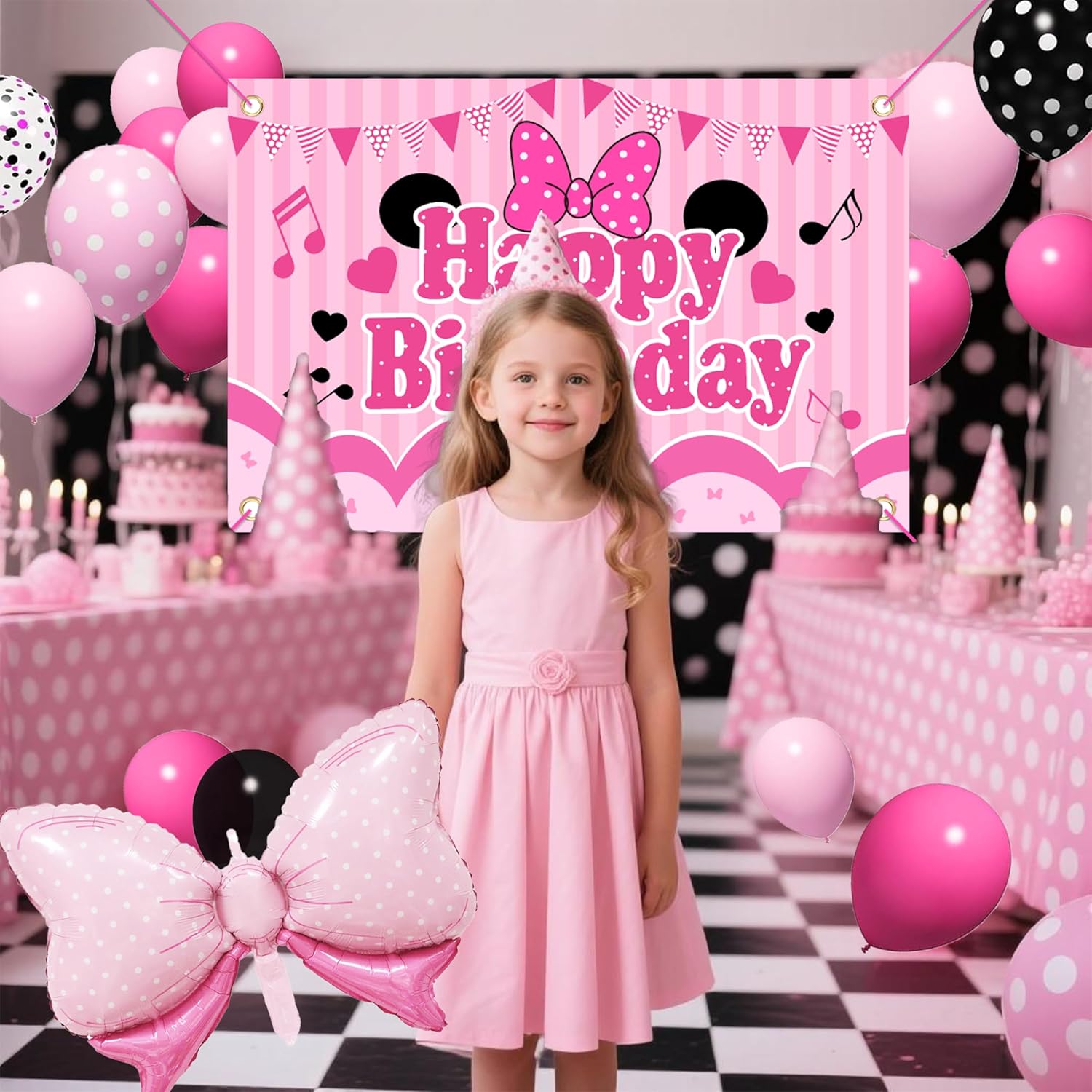 Pink Birthday Party Supplies - Pink and Black Balloon Arch Garland Kit Decorations,Backdrop for boys Kids - Image 8