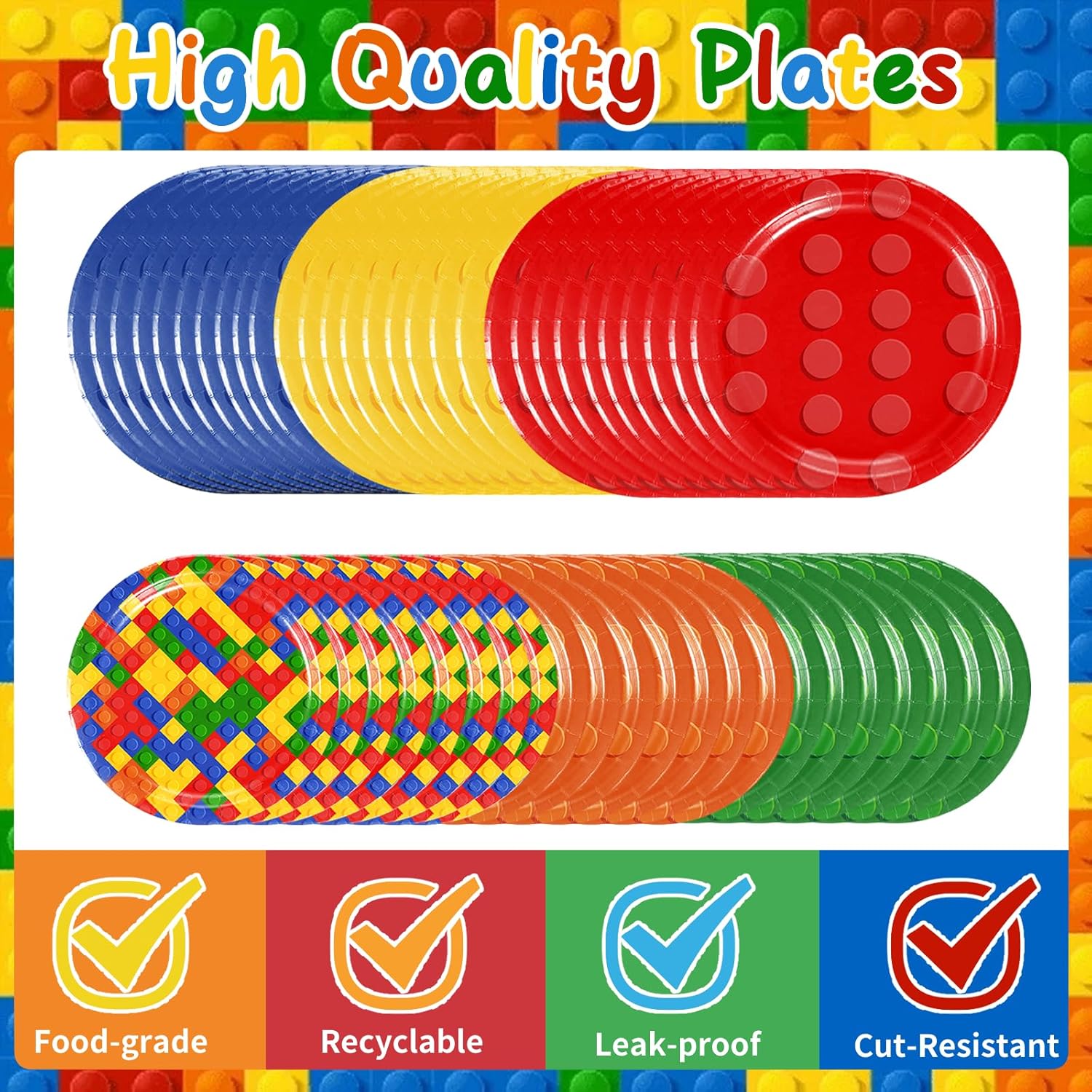 Building Block Birthday Party Supplies Paper Plates Napkins Cups for Building Block Birthday Decorations Boys Kid’s Birthday Party Decorations, Serve 30