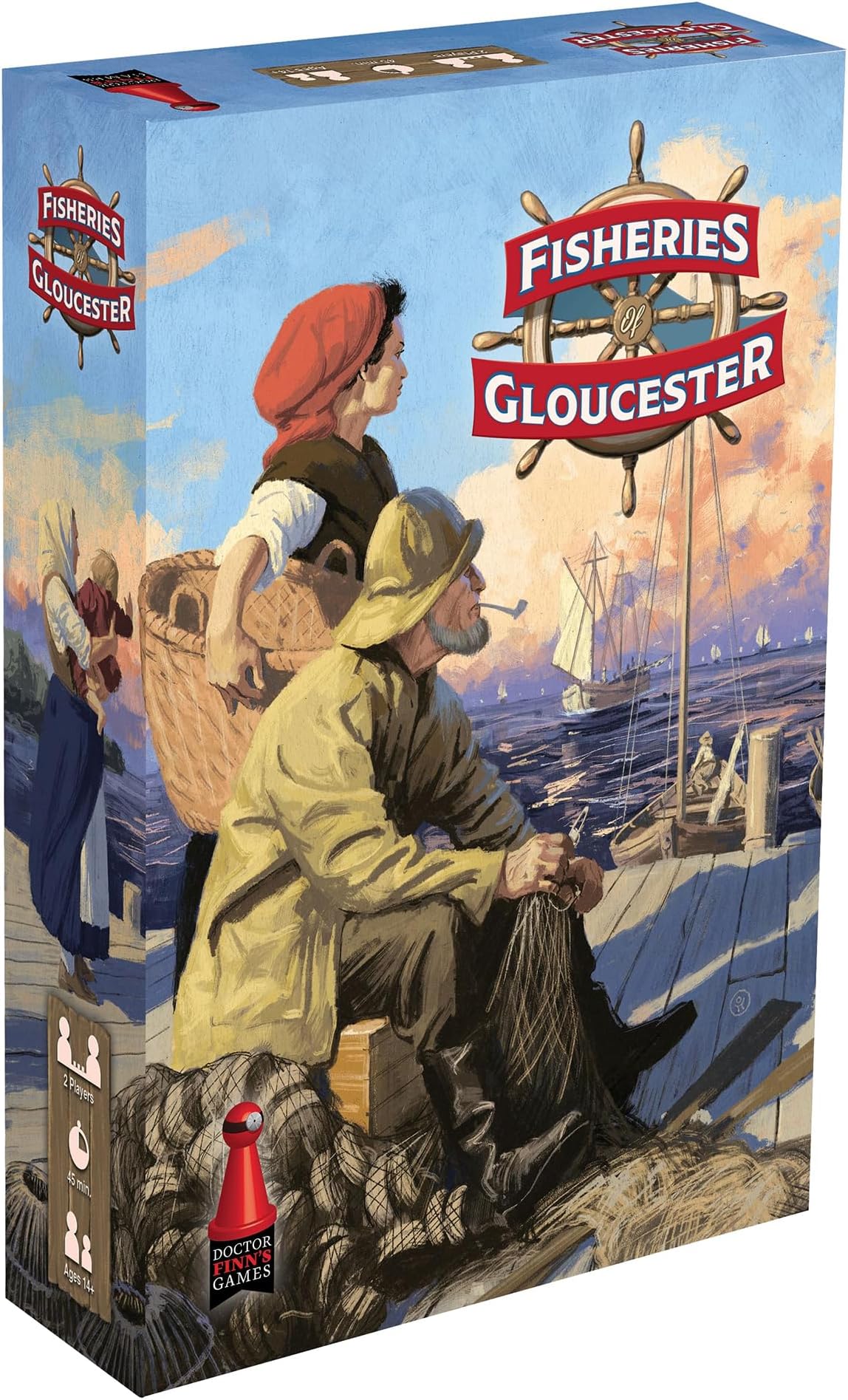 Doctor Finn's Games: Fisheries of Gloucester - 19th Century New England Fishing Strategy Board Game, Ages 14+, 2 Players, 30 Min
