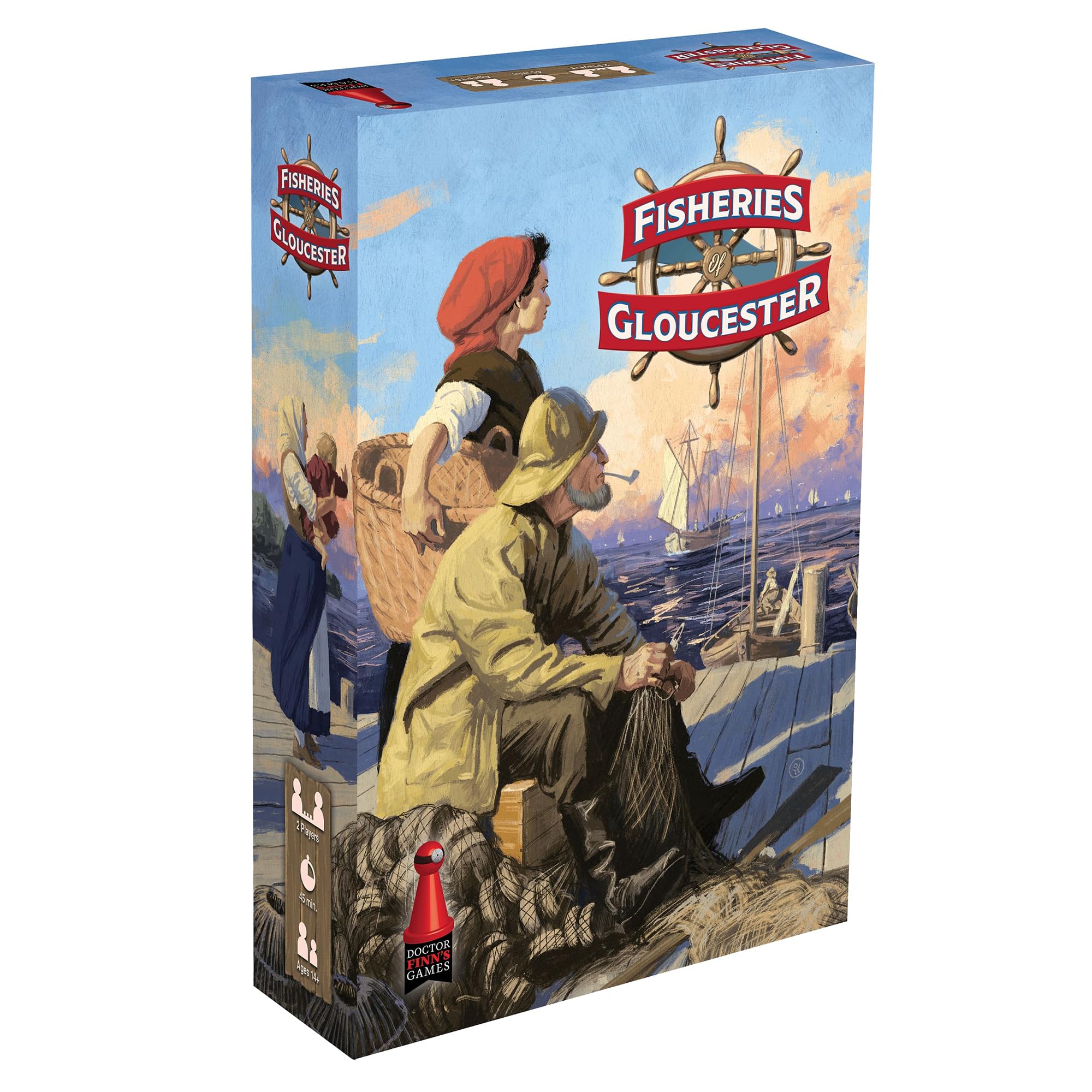 Doctor Finn's Games: Fisheries of Gloucester - 19th Century New England Fishing Strategy Board Game, Ages 14+, 2 Players, 30 Min