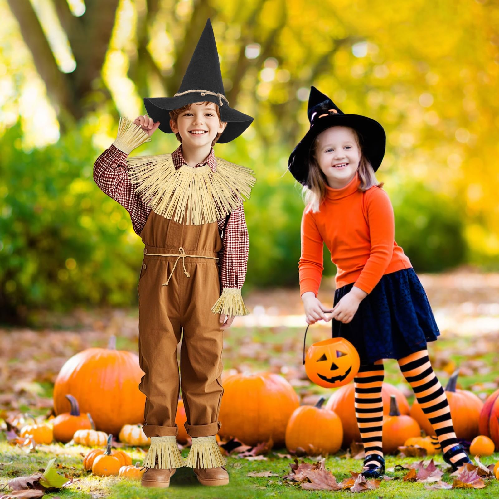 Spinosaurus 7pcs Scarecrow Costume Accessories for Adults,Kids,Scarecrow Hat,Straw Skirt,Straw cape for Halloween Dress Up - Image 4