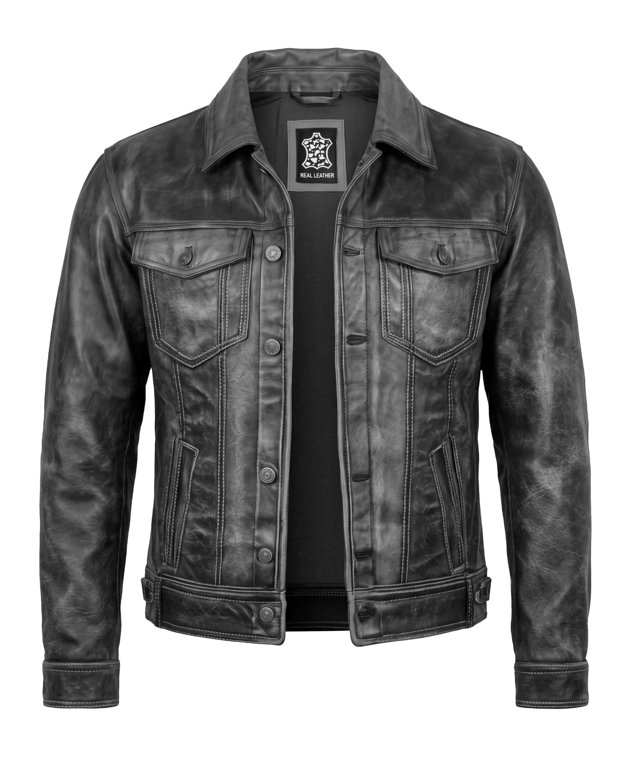 Men's Real Leather Trucker Jacket - Distressed Motorcycle Jacket