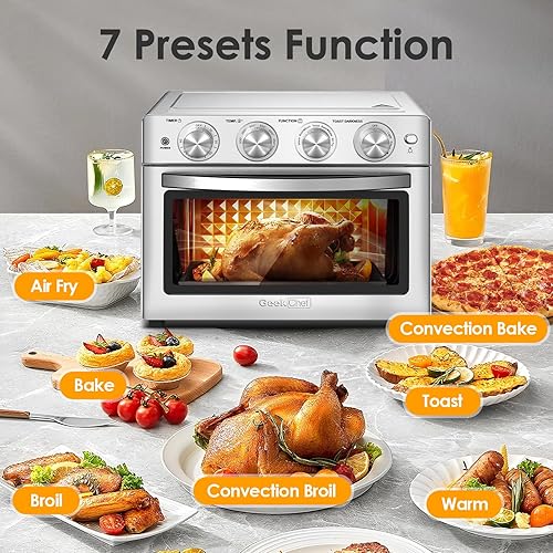 Miniatura 8 de Geek Chef Horno freidora de aire de 26 cuartos, gran freidora de aire, horno tostador con función de hornear, asar, pizza, fácil de usar y limpiar,