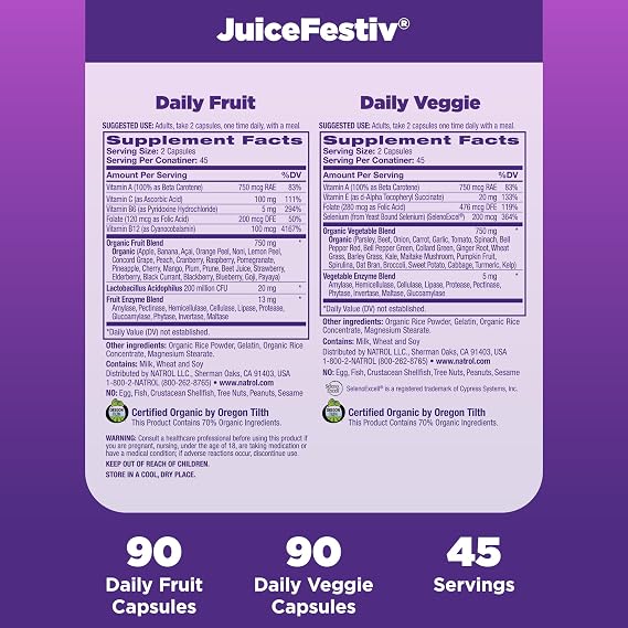 Natrol JuiceFestiv, Vitamins and Supplements for Nutrition & Well-Being, Antioxidants for Cellular Health, 90 Capsules (2-Count), Up to a 45 Day Supply