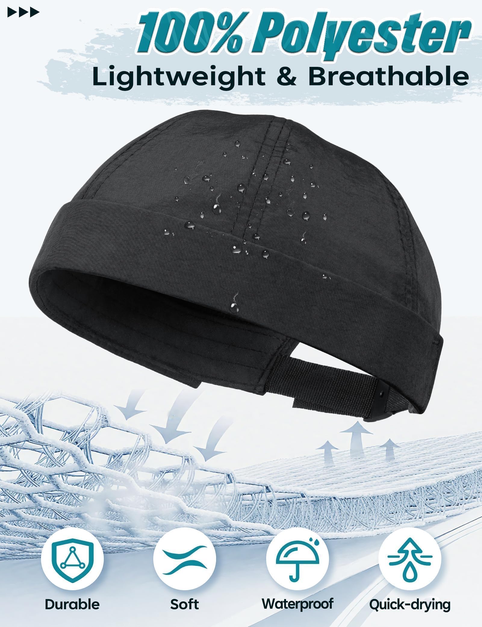 Becellen Gorra Docker Verano, Gorro Sin Visera Retro Unisex Beanie Docker Ligero Secado Rápido para Hombre Mujer, Negro