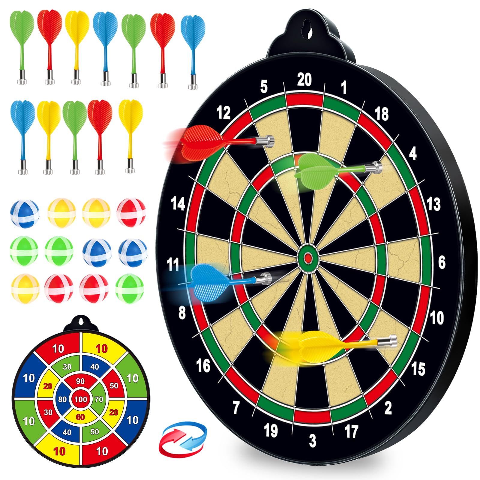 SpringFlower 2 in 1 Magnetic Dart Board - 12 pcs Magnetic Darts 12 Sticky Balls- Excellent Indoor Game and Party Games - Magnetic Dart Board Toys Gifts for 5 6 7 8 9 10 11 12 Year Old Boy Kids