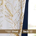 FMFUNCTEX 100% Rideaux noir pour Chambre Gold Foil sur Rideaux blancs 63 Inches Long for Living Room Tree Branch Rideaux métalliques Chambre isolée thermique Darkening Drapes 2 Panneaux Grommet