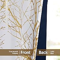 Vista 7 de FMFUNCTEX Cortinas 100% opacas, color oro blanco, árbol para sala de estar, cortinas de 84 pulgadas de largo, paneles con patrón de ramas