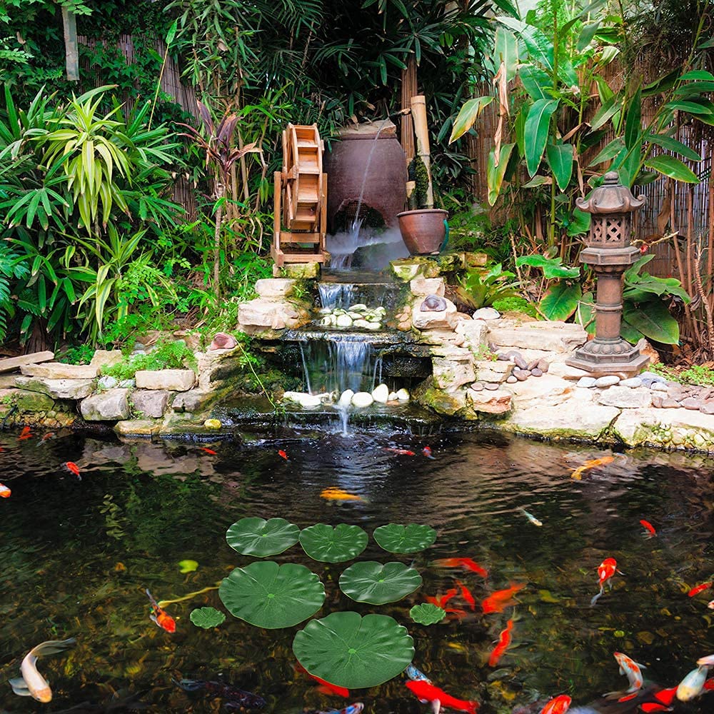 15 Pezzi Foglie Galleggianti, Artificiale Loto Decorativo, Foglie di Loto Artificiale, Ninfee Decorazione Galleggianti, 12 Lotus Leaves and 3 Lotus Leaves, for Pond Decoration