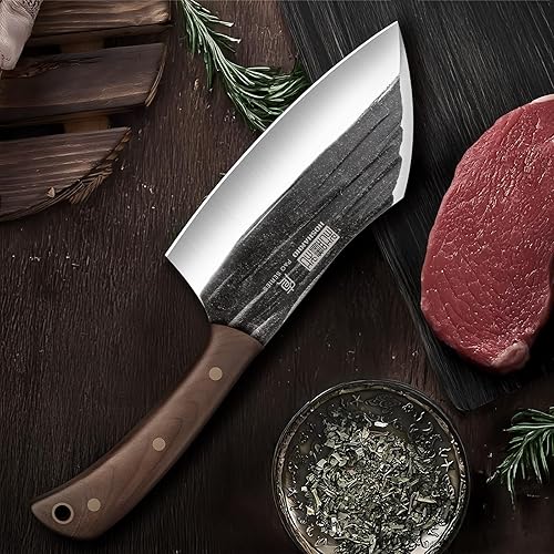 Miniatura 6 de HOSHANHO Cuchillo de carnicero de 6 pulgadas, cuchillo de carnicero para cortar carne vegetal forjada a mano, cuchillo de carnicero para cortar
