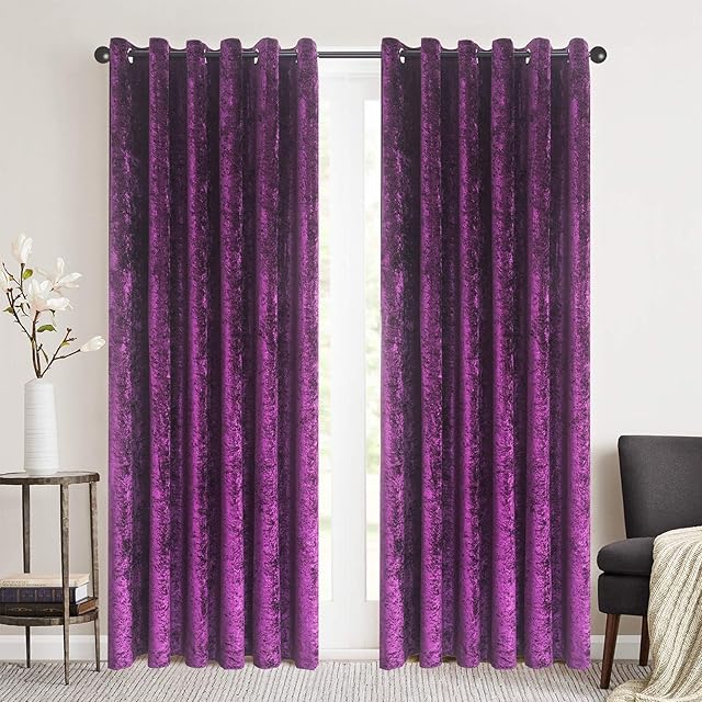 Zimel Homes-Luxury Crushed velvet curtains (Pair)with lined eyelet ring curtains for bedroom, home decor,living room accessories-Available in Black, Blush pink, charcoal grey, Purple silver.(8 sizes)