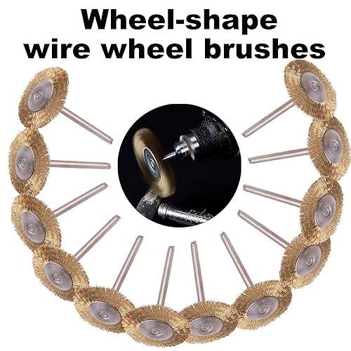 Miniatura 4 de Rocaris Juego de 72 cepillos de rueda de alambre, juego de cepillos de alambre de latón y acero, vástago de 18 pulgadas para herramientas rotativas,