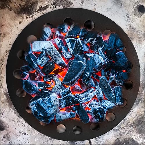 Miniatura 7 de Rejilla de fuego redonda de hierro fundido de 9 pulgadas, placa de carbón de alto calor para parrilla de fuego de huevos verdes grandes, piezas de