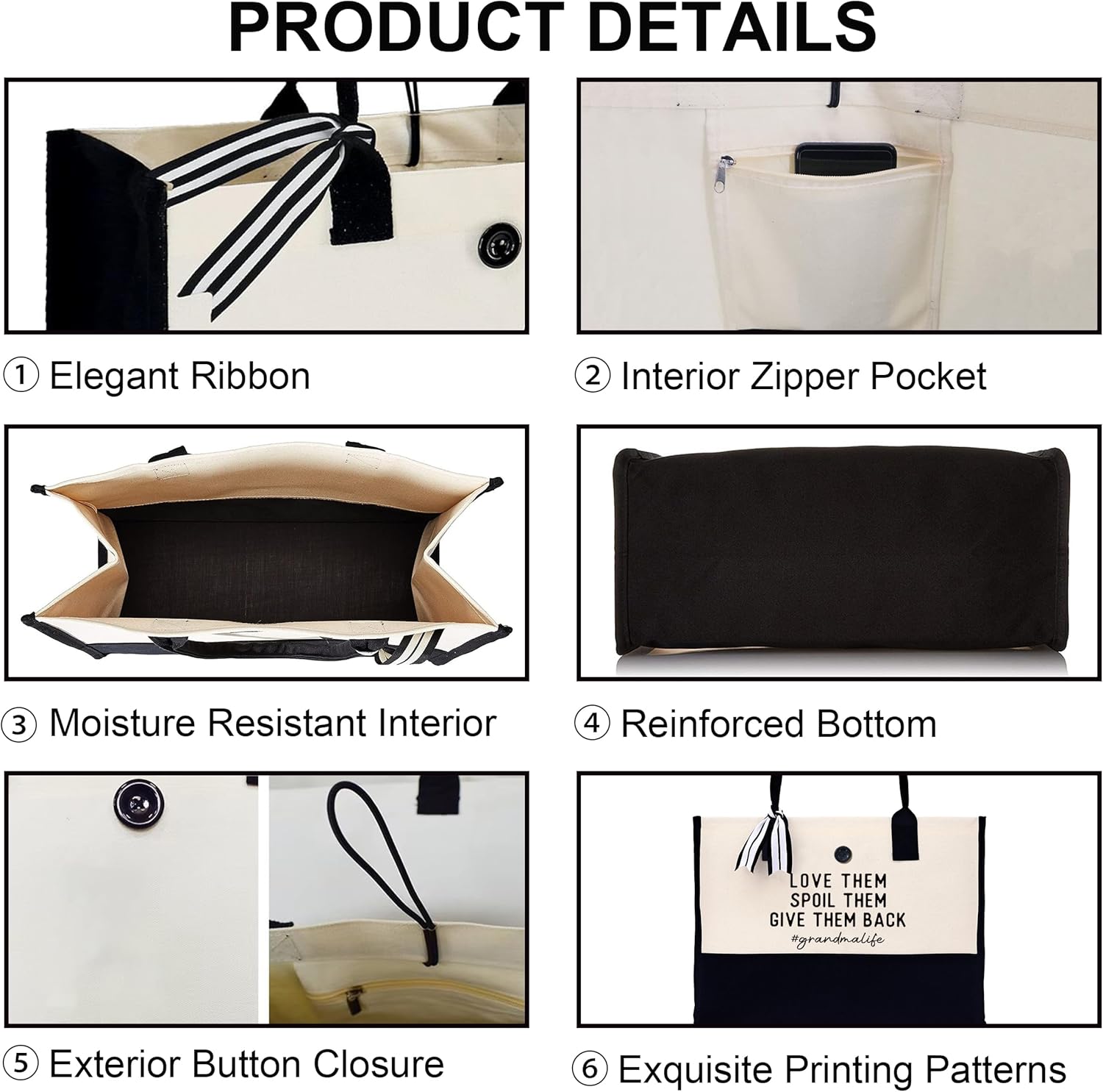 Craftique Grandma/Mimi/Nana Gifts -Unique Practical Tote Bag- Birthday Gifts for Mimi/Nana/Grandma, 17"x6.7"x12.5" - Image 5