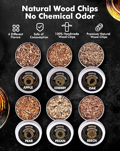 Miniatura 4 de Kit de ahumador de cóctel con antorcha, kit de ahumador de whisky con 6 sabores de virutas de madera ahumada, kit de ahumador de bebidas antiguas