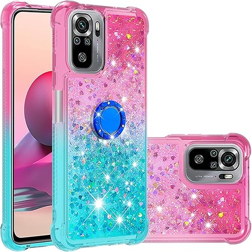 XYX Funda compatible con Xiaomi Redmi Note 10s, Gradient Quicksand Glitter Diamond TPU a prueba de golpes con soporte de anillo para Redmi Note 10s,