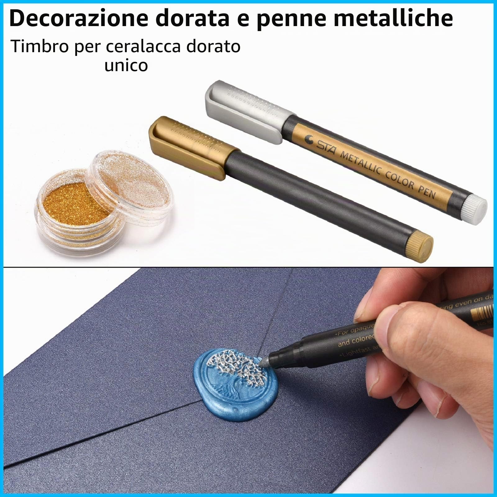 CHUHUAYUAN Kit di timbri per ceralacca con confezione regalo, 24 colori e 624 perline per ceralacca con timbro per ceralacca, scaldacalacca, penna metallica e busta, kit di sigillo di cera